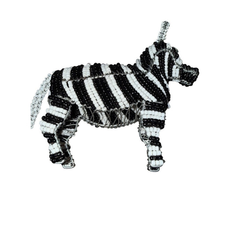 Beadworx Zebra Figurine Small Handmade Beaded Wire African‎ Folk Art Decor